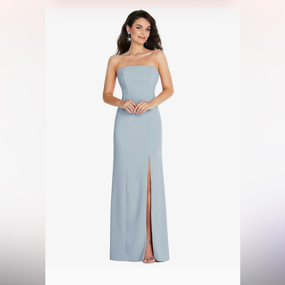 Strapless scoop back maxi dress with front slit in color mist- SIZE XXS
